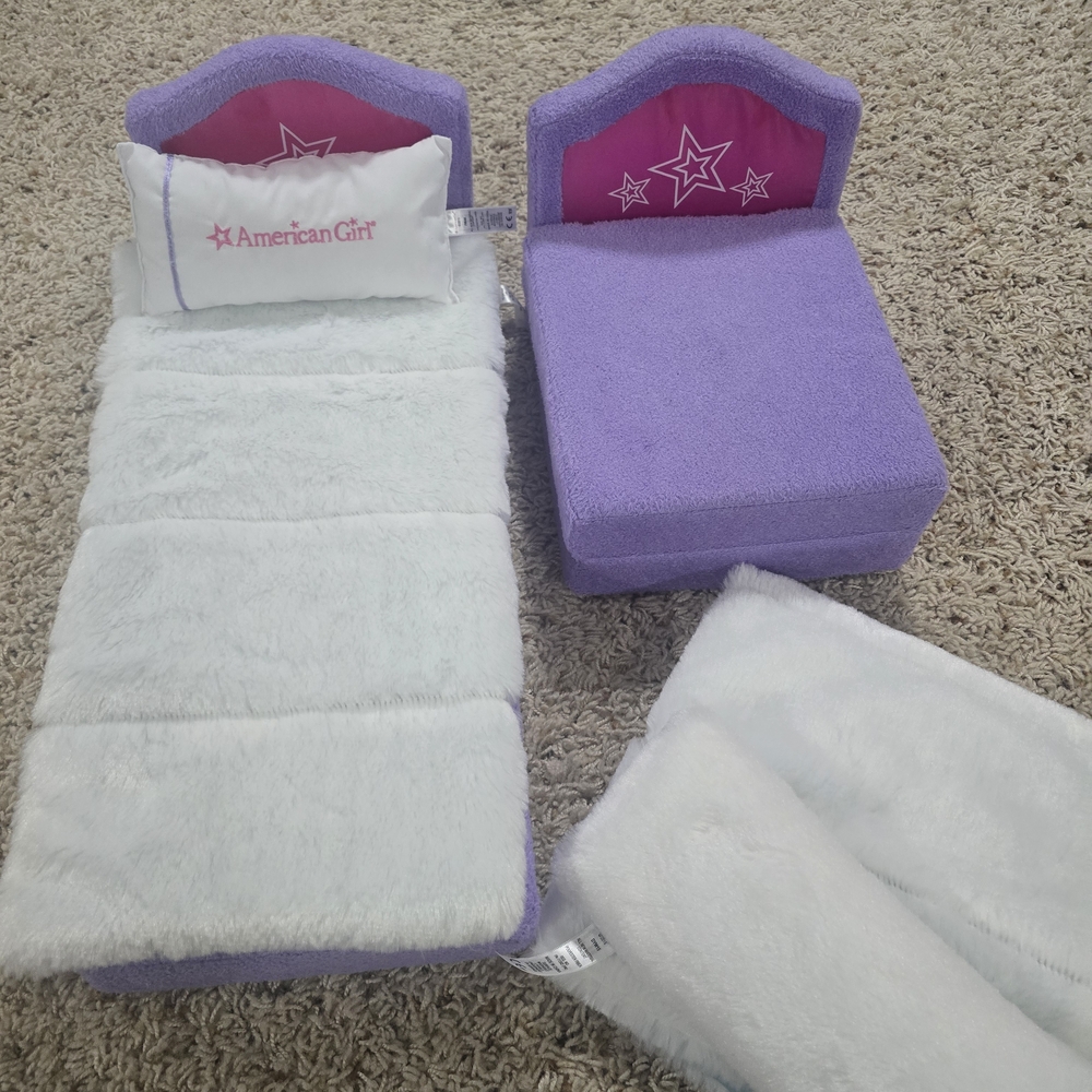 American Girl Lavender and White Doll Bed Set